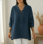 Casual Lace-up V-neck Denim Cotton Top