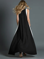 Black And White Color-blocked Linen And Cotton Sleeveless Dress