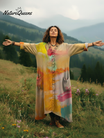 Sunset Orange Color Palette Printed Lace Trim V-neck Dress