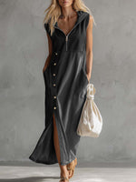 Women's Sleeveless Casual Loose Hooded Denim Dress