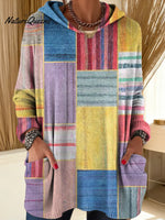 Women's Geometric Pattern Art Print Hooded Casual Knitted Sweater