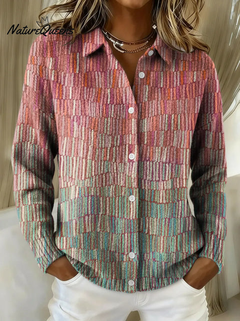 Women's Retro Gradient Stripes Printed Collared Sweater