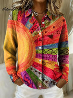 Women's Retro Sunflower Pattern Printed Collared Sweater