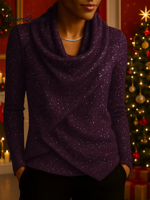 Women's Swing Neck Long-sleeved Casual Loose Sequined Knit Top