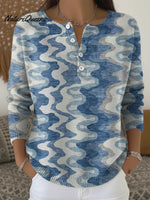 Women's Vintage Blue Ripple Casual Printed Sweater