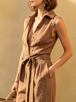 Minimalist & Cozy Sleeveless Button-front Cotton-linen Jumpsuit