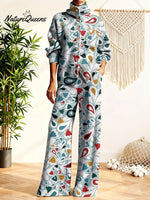 Women's Floral Pattern Art Print Casual Cotton Knitted Suits