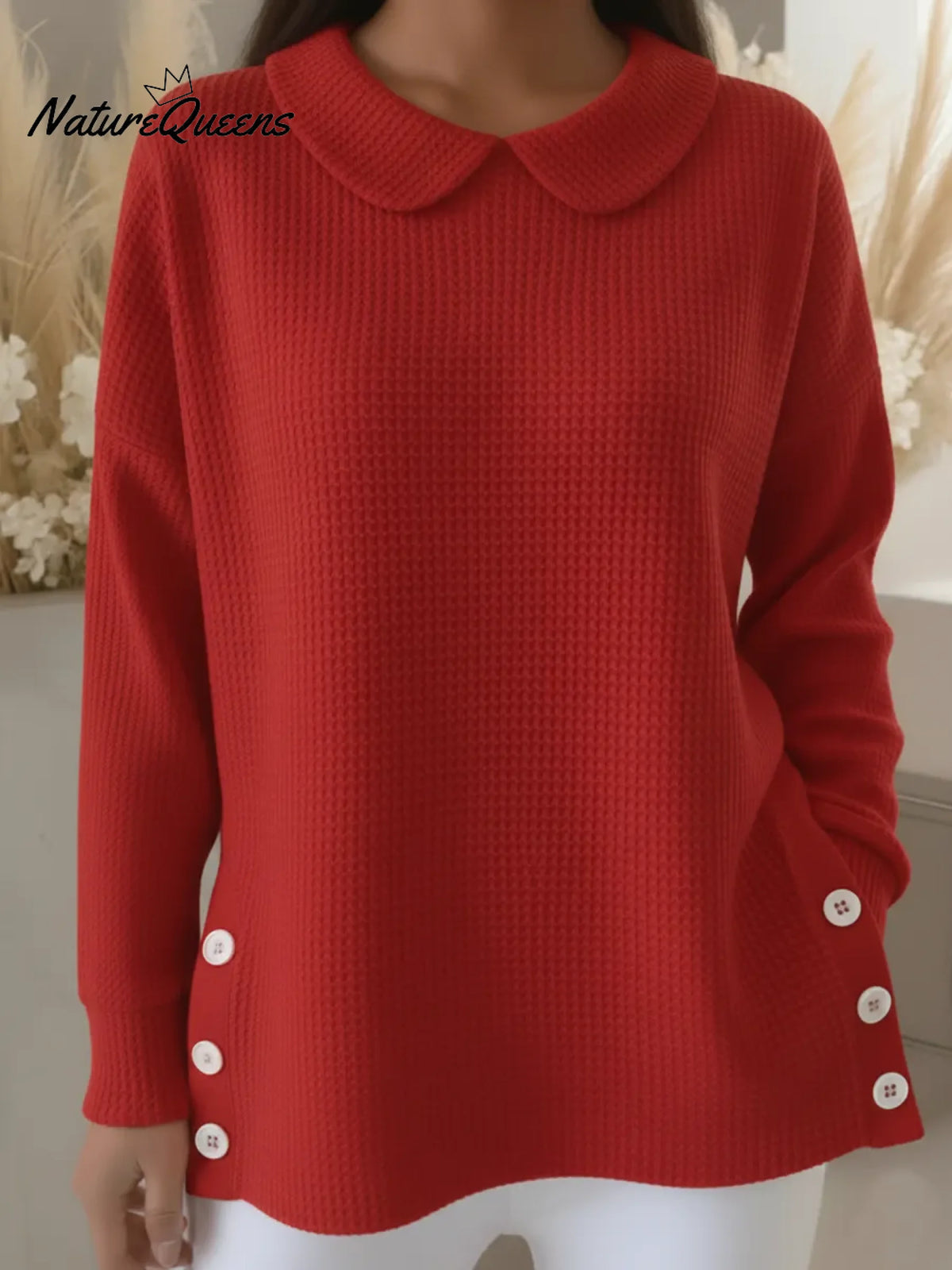 Retro Peter Pan Collar Waffle Knit Sweatshirt