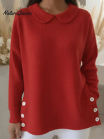 Retro Peter Pan Collar Waffle Knit Sweatshirt