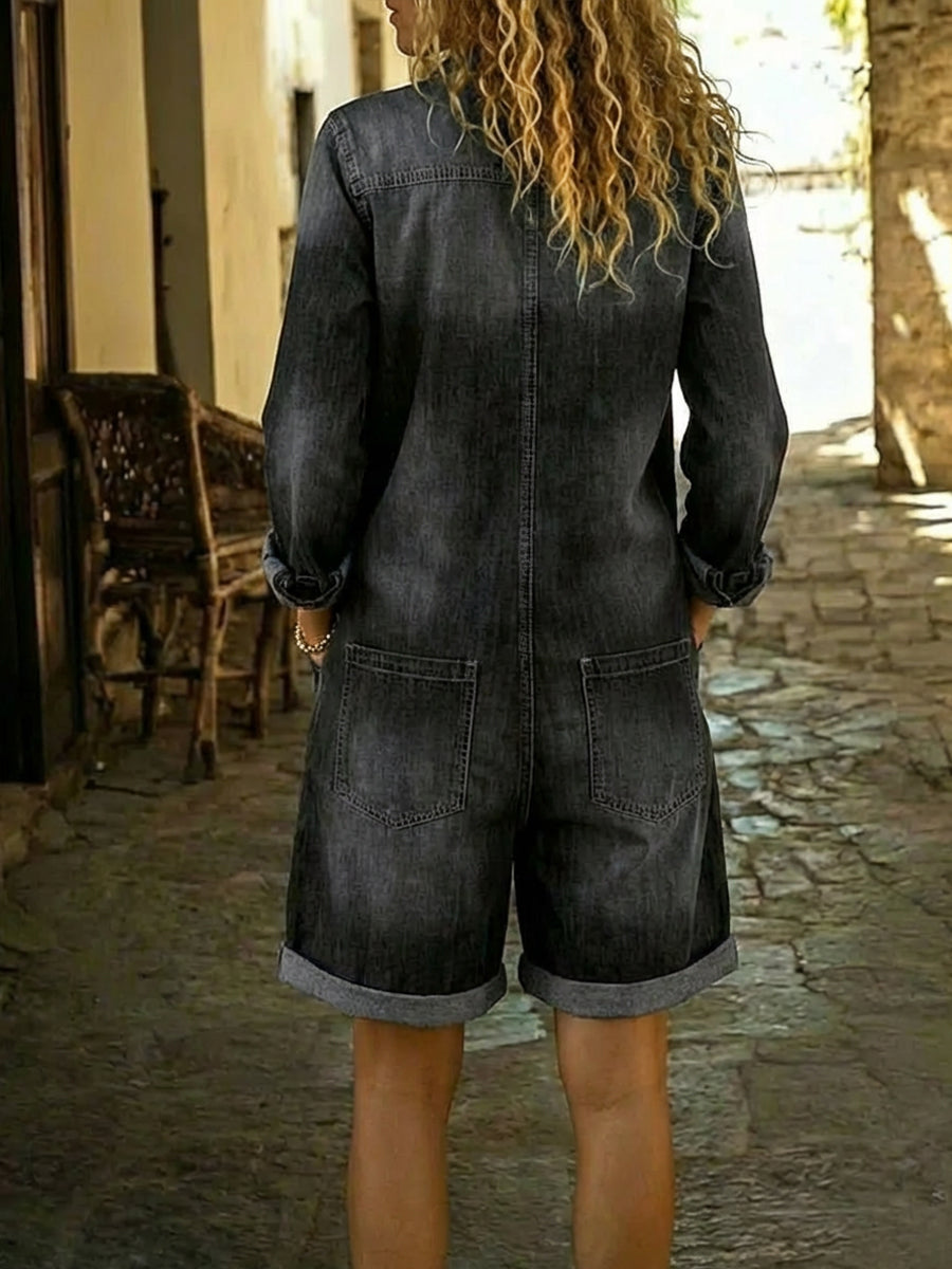 Women's Casual Cotton Denim Jumpsuit Shorts