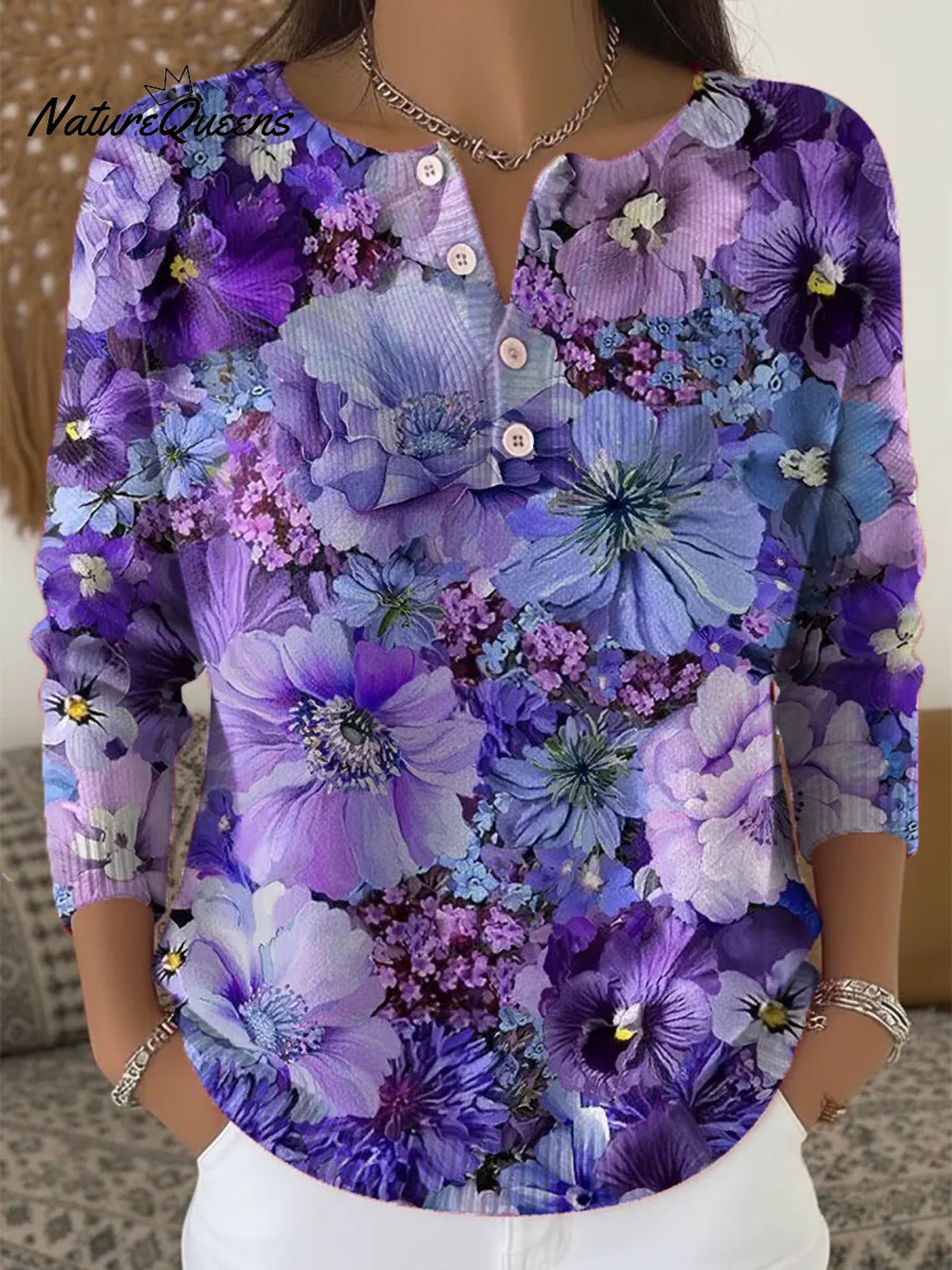 Women's Floral Pattern Art Print Casual Cardigan Sweater