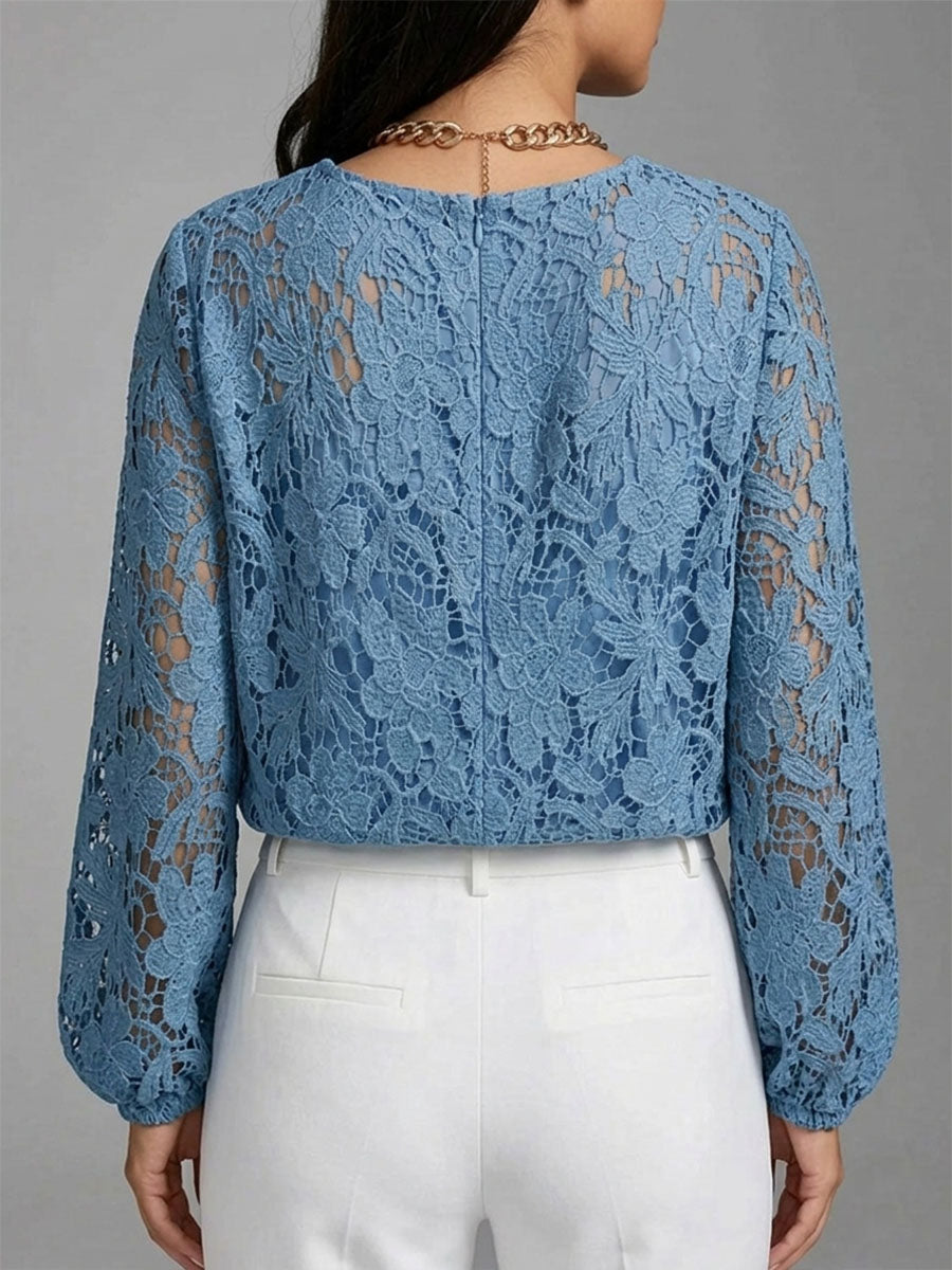 Women's Vintage Lace Swing-collar Long-sleeve Top
