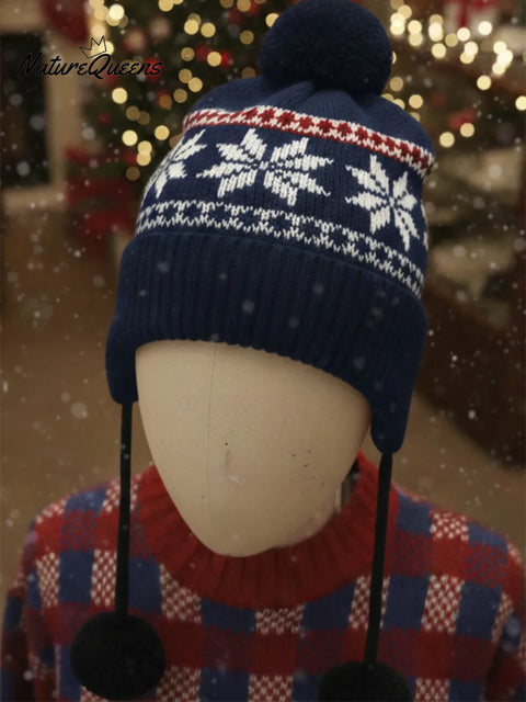 Retro Christmas Snowflake Christmas Tree Pom-pom Wool Hat