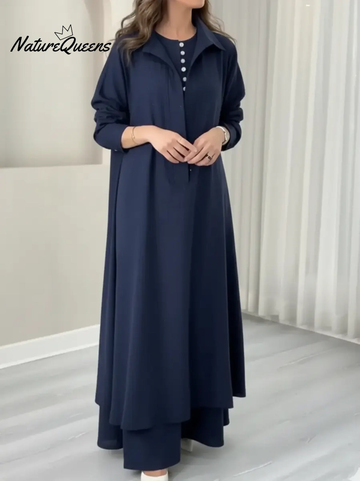 Women's Long-sleeved Dress And Sleeveless Dress Two-piece Set