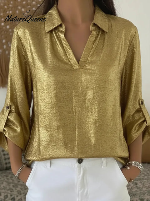 Women's V-neck Satin Shirt