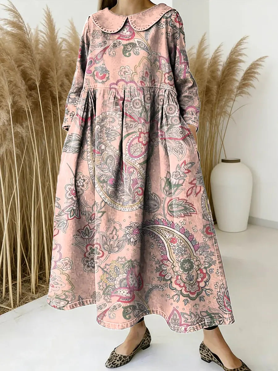 Women Floral Pattern Art Print Casual Denim Dress