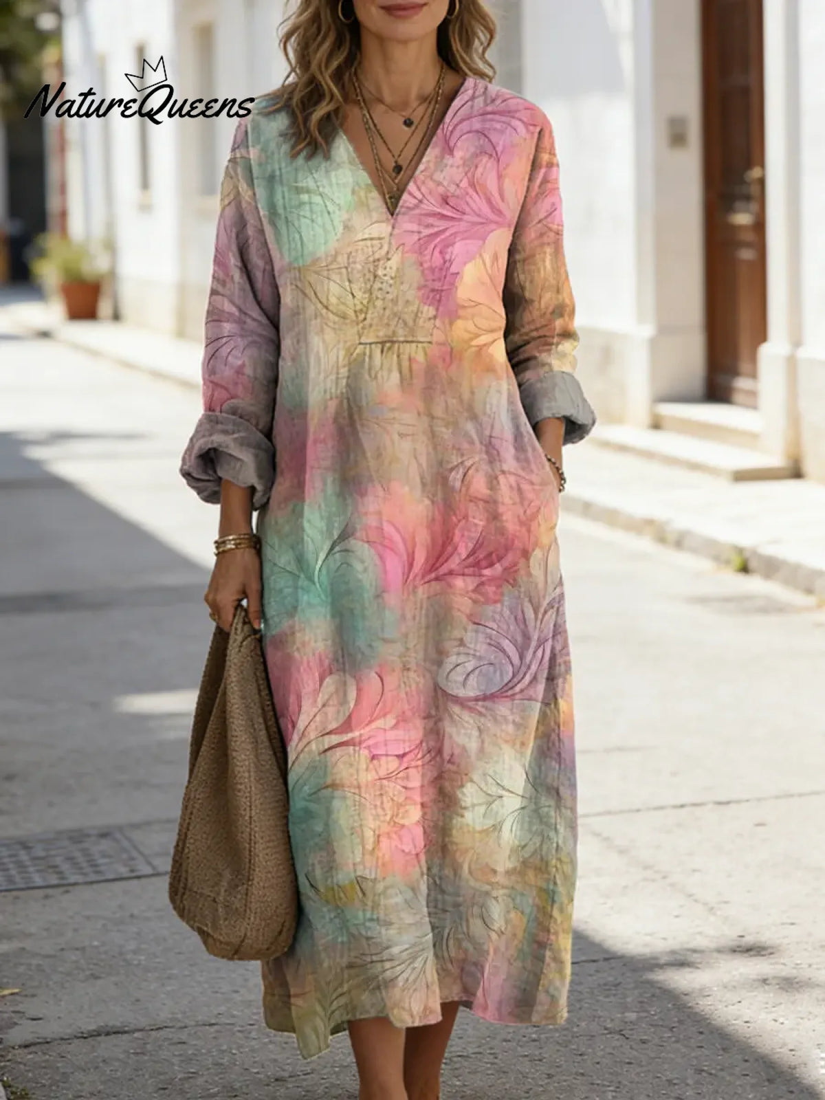 Women's Floral Art Print Casual Cotton Dress