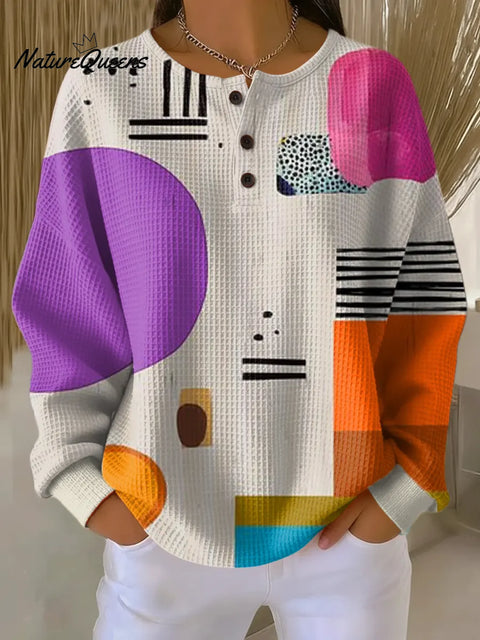 Women's Geometric Pattern Art Print Casual Waffle Sweatshirt