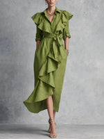 Ruffle Tie Linen Shirt Dress