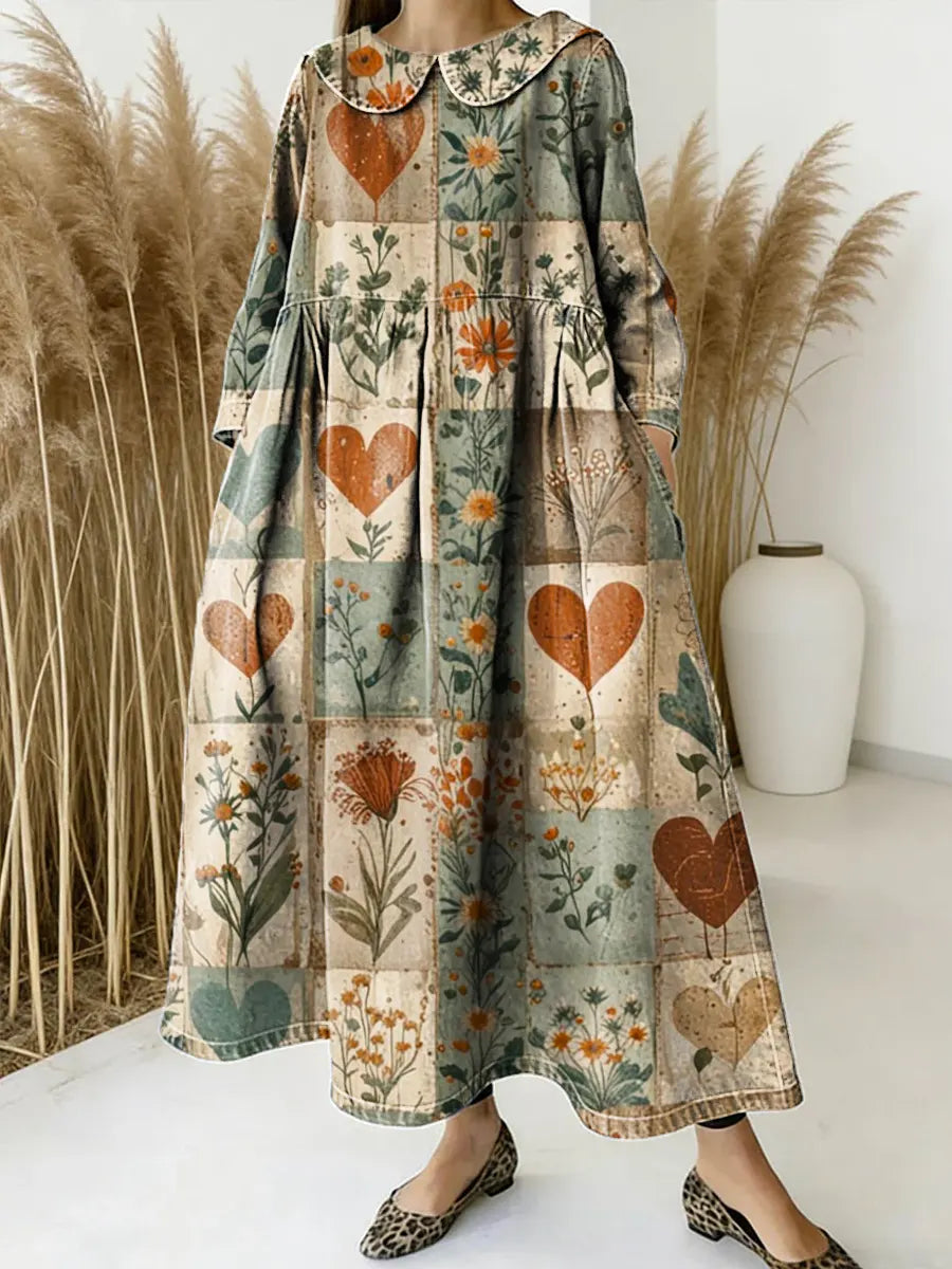 Women Love Pattern Art Print Casual Denim Dress