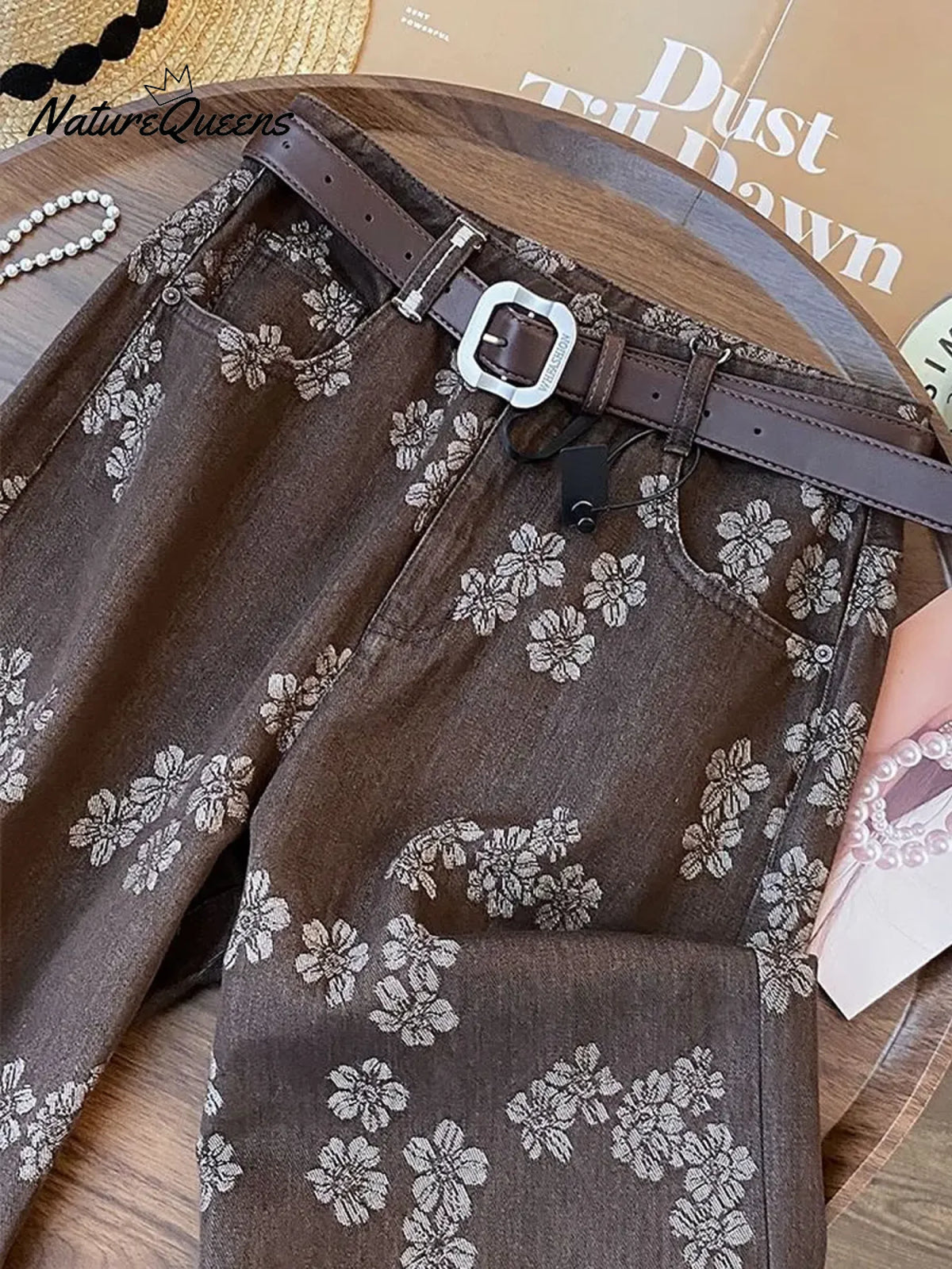 Women's Floral Jacquard Tencel And Cotton Pants