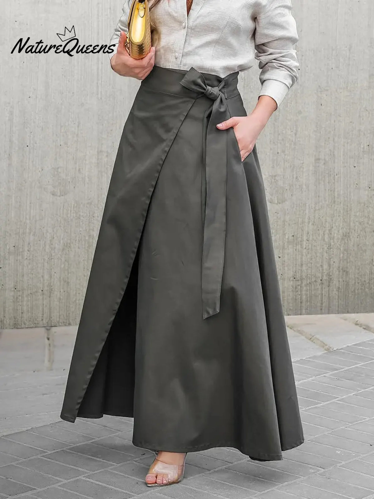 Women's Casual Tie-Waist Cotton Midi Skirt