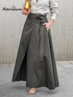 Women's Casual Tie-Waist Cotton Midi Skirt