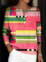 Women's VintageGeometric Pattern Art Print Buttoned Cardigan Sweater