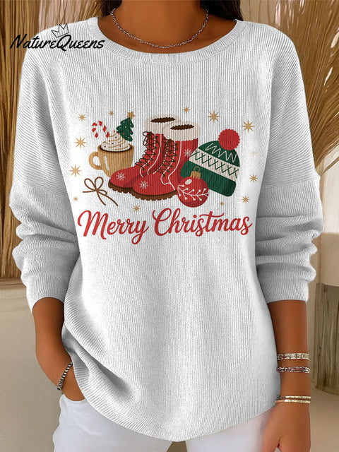 Merry Christmas winter decoration pattern Casual Round  Collar Sweater