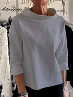 Women's Solid Color Stand Collar Long-sleeved Casual Loose Cotton Shirt