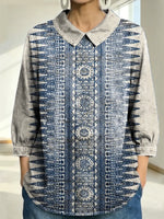 Women's Vintage Pattern Art Print Casual Denim 3/4 Sleeve Shirt