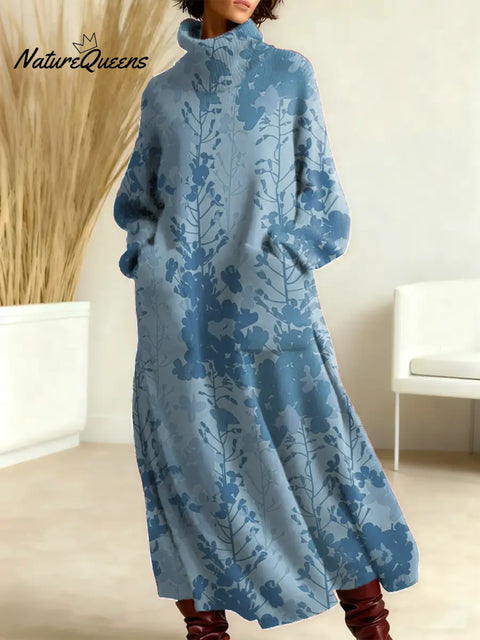 Women's Floral Pattern Art Print Casual Cotton Knitted Dress