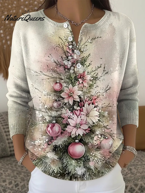 Women's Christmas Tree Flowers Casual Printed Sweater