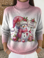 Women's Christmas Snowman Casual Printed Turtleneck Sweater