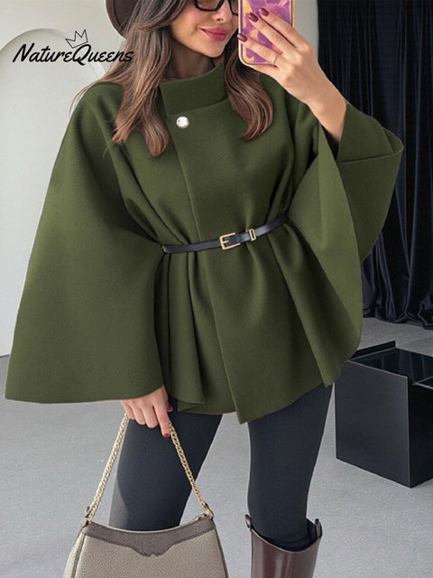 Women's Stylish Elegant Solid-color Wool Cape Coat