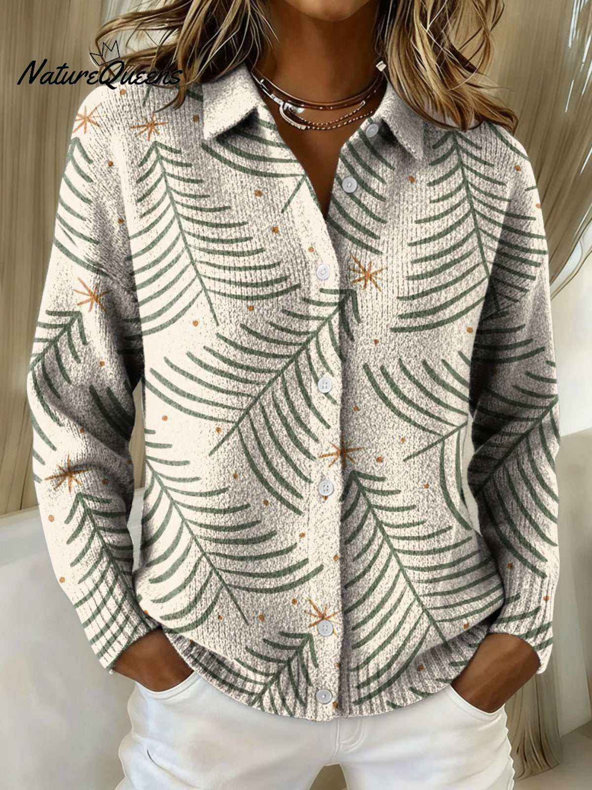 Christmas Tree Decoration Patterns Casual Shirt Collar Long Sleeve Sweater