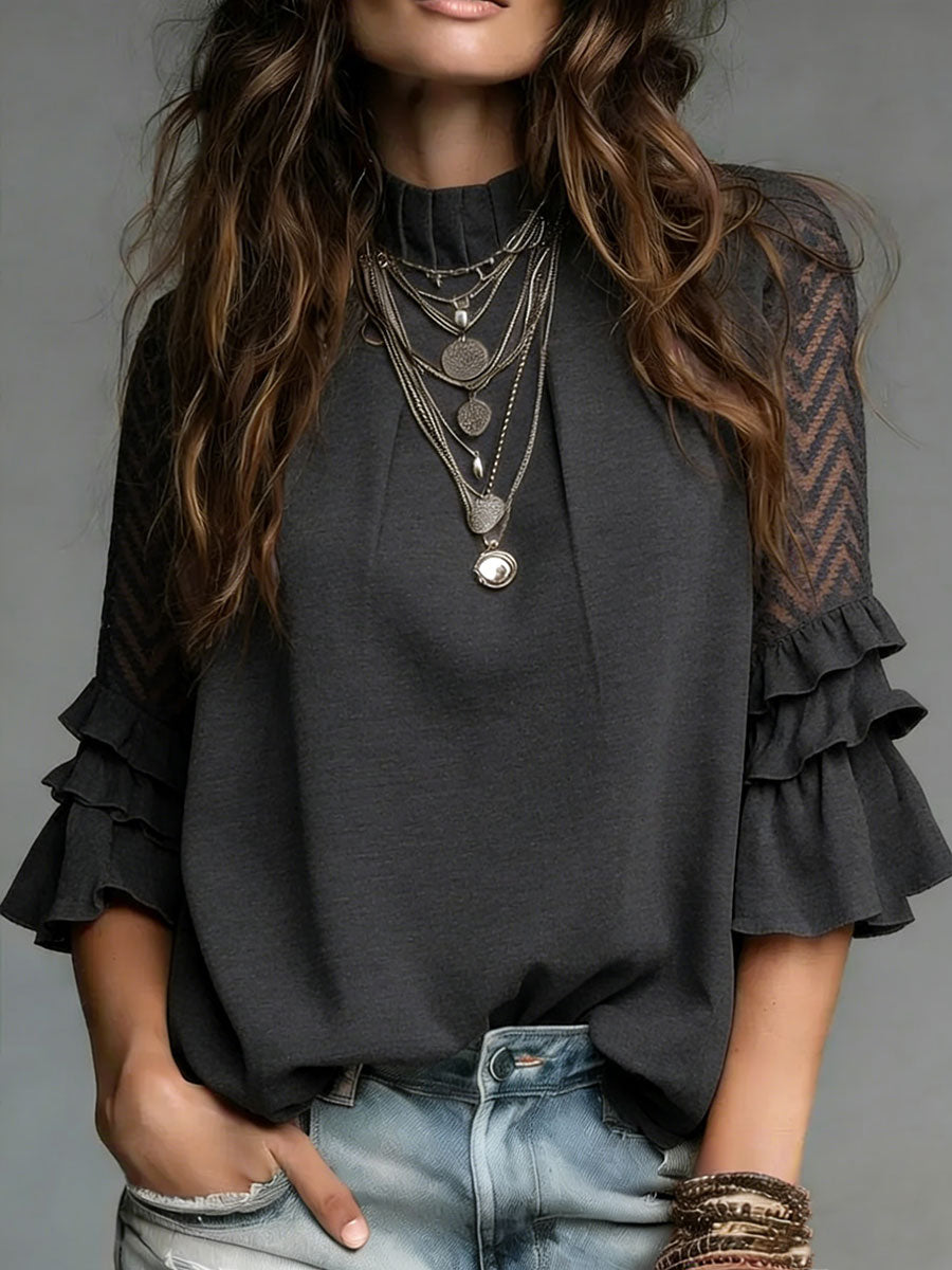 Women's Cozy Minimalist Solid-color Stand Neck 100% Cotton Shirt