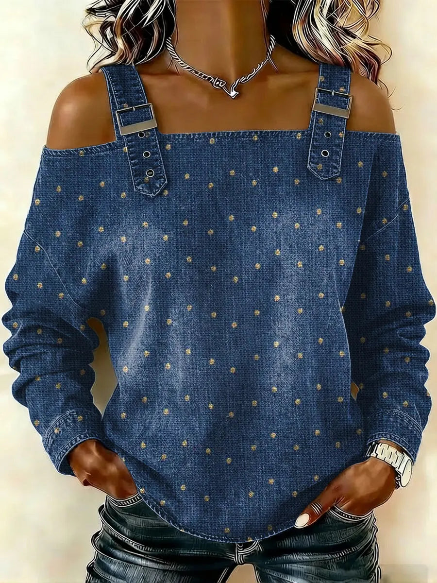 Women‘s Vintage Pattern Art Print Casual Cotton Denim Shirt