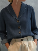 Vintage Shawl Collar Button-up Denim Cotton Top