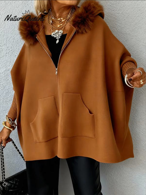 Women's Fur Collar Loose Casual Cape Coat