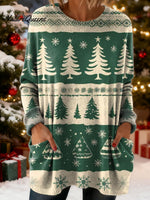 Women's Christmas Tree Art Print Casual Cotton Knitted Sweater