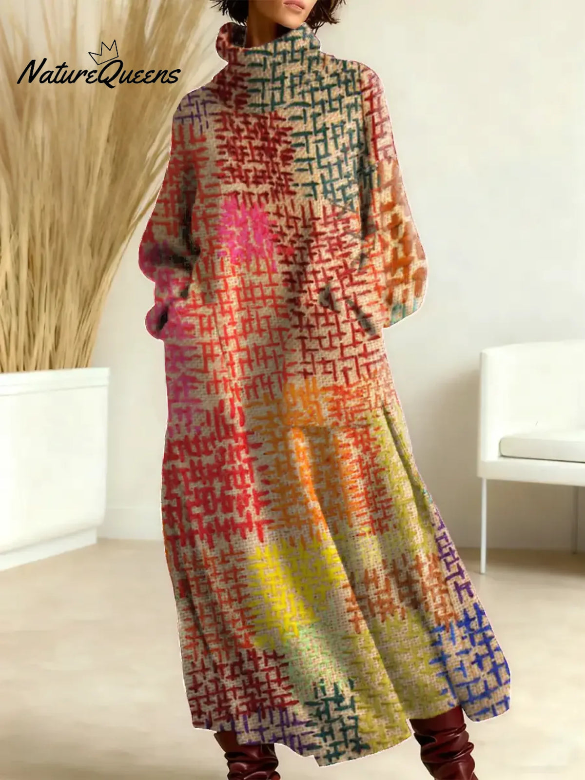 Women's Vintage Pattern Art Print Casual Cotton Knitted Dress