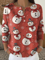 Women's Christmas Snowman Pattern Art Print Casual Cardigan Sweater