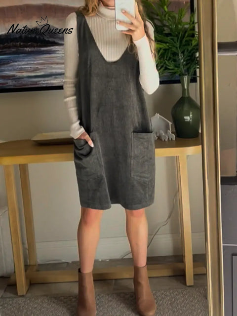Women's Comfortable Corduroy Cotton Vest Dress