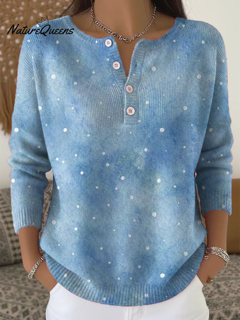 Women's Snow Pattern Art Print Buttoned Cardigan Sweater