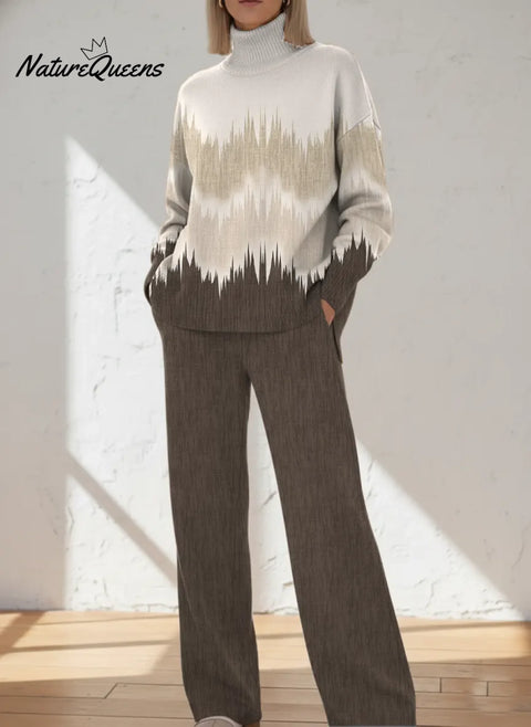 Ethnic Style Simple Pattern Printed Casual High-neck Top And Straight-leg Pants Set