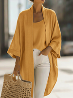 Cozy Minimalist Loose Cardigan And Vest Linen Set