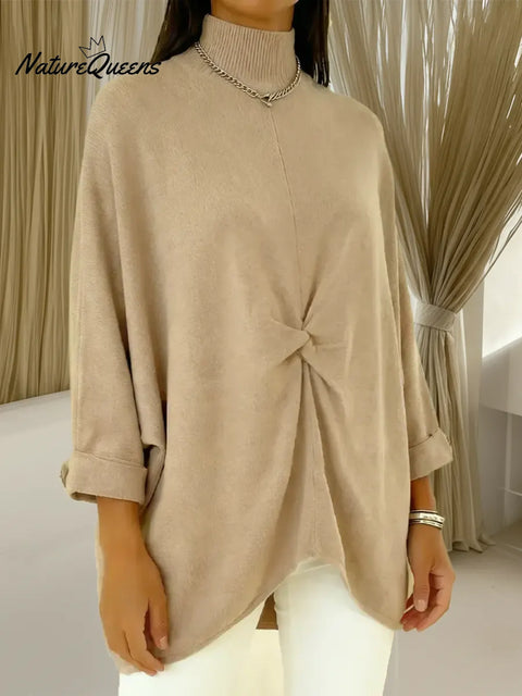 Women's Cozy Loose Asymmetrical Hem Pullover Sweater