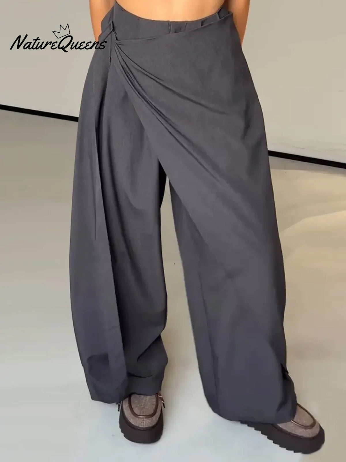 Women's Solid Color High-waisted Casual Wide-leg Pants