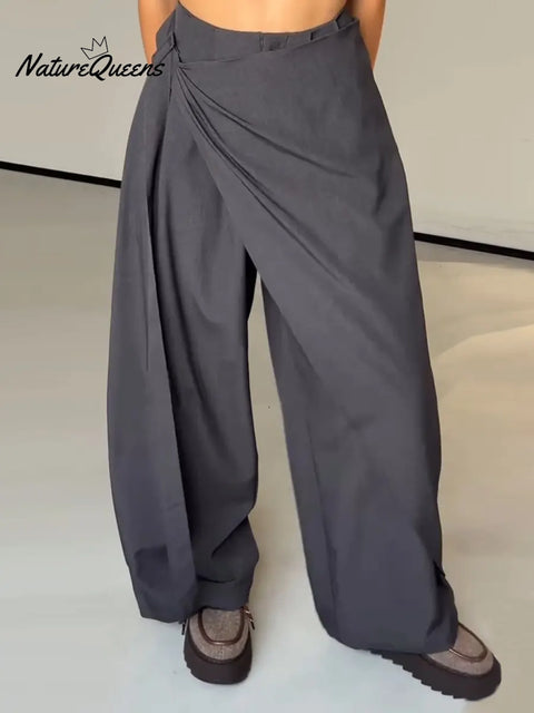 Women's Solid Color High-waisted Casual Wide-leg Pants